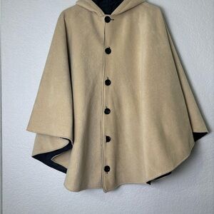 Tan Hooded Cape with Black Buttons